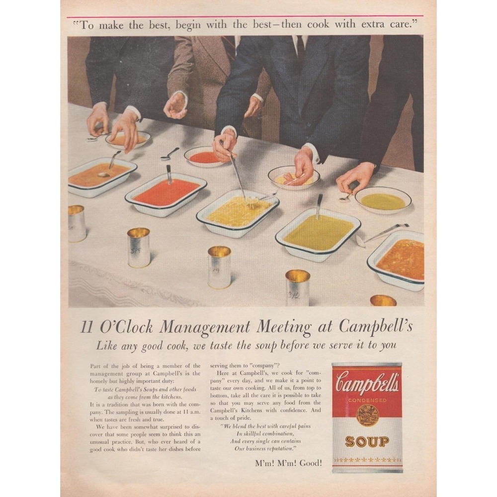 1971 Campbells Soup Vintage Print Ad 11 OClock Management Meeting MCM Kitchen